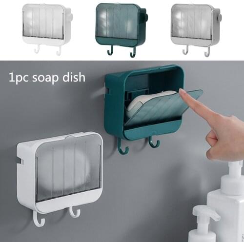 Vertical Dustproof Soap Dish With Lid Drain Soap Dish Bathroom Accessories Nail Free Wall Hanging Soap Holder Creative Soap Rack