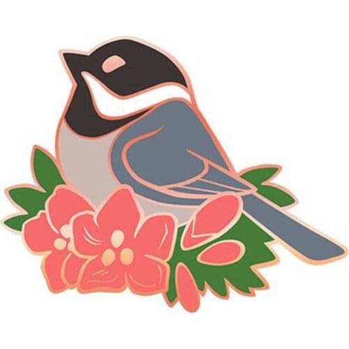 Spring chickadee brooch rose gold sakura cherry blossom enamel pin cute bird jewelry