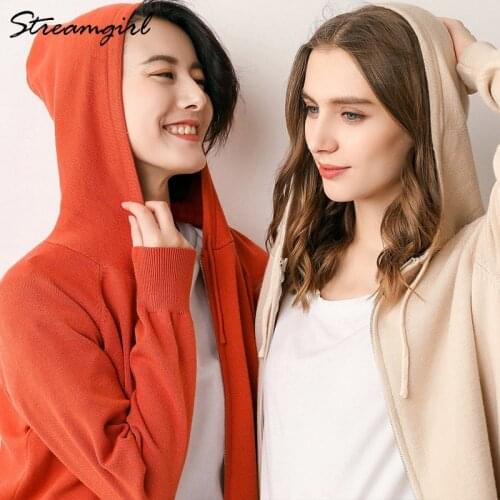 Knitted Hoodies Sweatshirts Women Hooded Cardigan Sweater Spring Womens Knitted Cardigan With Zipper Hooded Sweatshirt Women