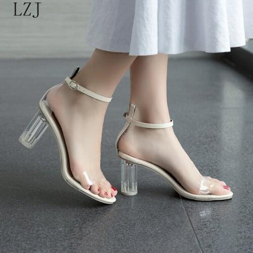2019 Clear Heels Slippers Women Sandals Summer Shoes Woman Transparent High Pumps Wedding Jelly Buty Sexy Square Heels New