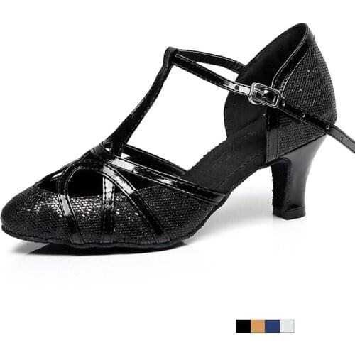 Ladies Closed Toe Ballroom Latin Dance Shoes For Girls Soft Bottom Salsa Latino Shoes For Woman Glitter Pratice Dacning Shoes