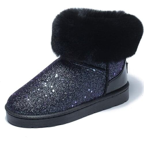 Winter Waterproof 2021 New Snow Boots Women Shoes Warm Furry Plush Slip-on Footwear Sequined Cloth Womens Snow Boots