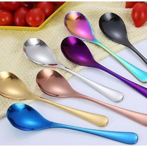 1Pc Solid Color Kitchen Stainless Steel Spoon Coffee Tea Cream Cocktail Stirring Spoons Cutlery Soup Spoons Kitchen Accessories