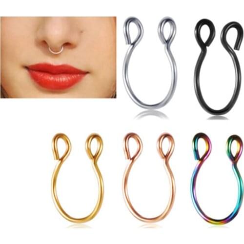 1pcs U Shaped Fake Nose Ring Hoop Septum Rings Stainless Steel Sexy Semicircle Ear Clip Nasal Ring Nose Stud Piercing Jewelry