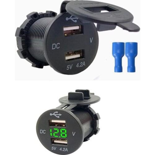 12v-24v Car Motorcycle 5V 4.2A Dual USB Charger Socket LED Voltage Voltmeter For iphone
