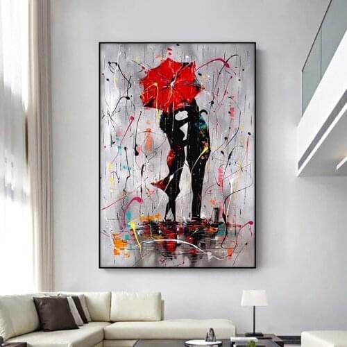 Abstract Red Lovers Umbrella Canvas Painting Cuadros Poster Print Popular Home Decor Wall Art for Living Room