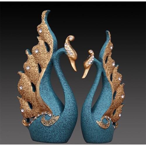 Home Decoration Accessories A Couple of Swan Statue Home Decor Sculpture Modern Art Ornaments Wedding Gifts home decor
