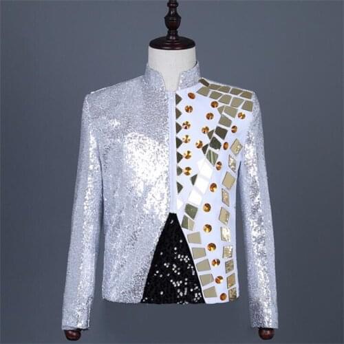Silver gold lens blazers mens suit jacket slim dress magician banquet punk korean vestes de costume мужской пиджак terno jaque