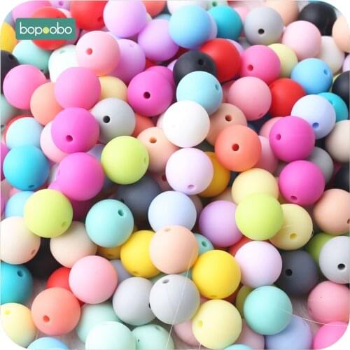 Bopoobo 100pcs Baby Nursing Accessories Silicone Beads Food Grade Teether DIY Jewelry Bracelet Crib Toy Baby Teether 15mm