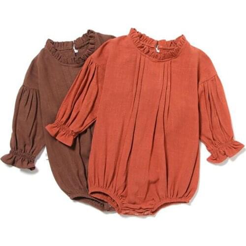 2021 One Piece Baby Boy Girl Newborn Rompers Clothes Spring Autumn Baby Girl Rompers Baby Girl Long Sleeve Pure Color Rompers