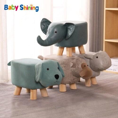 Baby Shining Solid Wood Household Baby Cute Cartoon Sofa Chair Creative Animal Children Small Bench Leather Shoe Stool