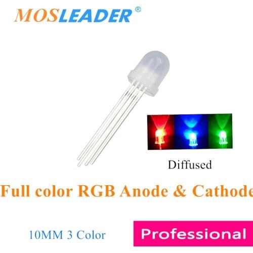 Mosleader 1000PCS 10MM LED 4P RGB Diffused F10 Long pins Red Green Blue Leds Common Anode Cathode Tri-color 3 color Full color