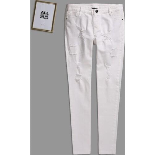 Summer and autumn women fashion straight style water wash distressed casual skinny jeans female trendy ankle length denim bottom