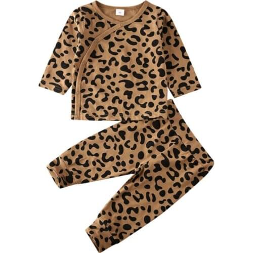 New Infant Baby Boy Girl Leopard Print T-shirt Top Pants Outfit Clothes