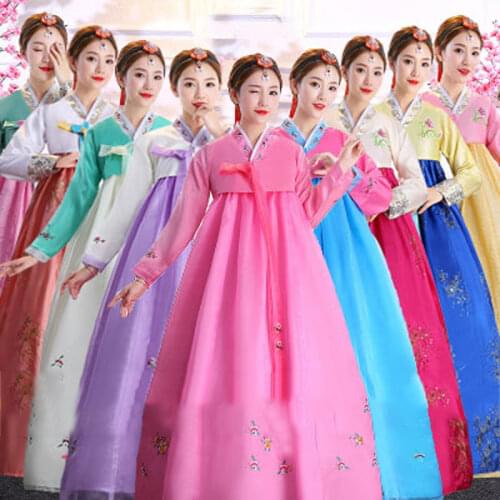 Korean Hanbok Dress Female Korean Traditional Folk Stage Dance Costume Korean Palace Dance Wedding Dress Multicolor SL1529