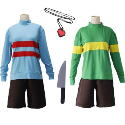 Anime Game Undertale Frisk Chara Cosplay Costume Andertail Sweatshirts High Collar Long Sleeve Clothing Shorts Knife Necklace