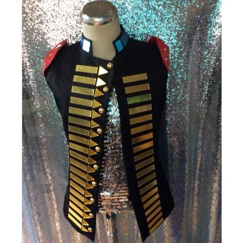 Cool Fashion Mens Gold Mirror Vest Costumes Club show Male Singer Dancer performance wear