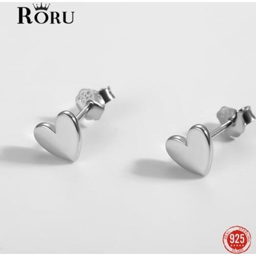 Genuine 925 Sterling Silver Stud Earring Love Heart Smooth Earrings Simple Small Sweet Fine Jewelry Gift for Women