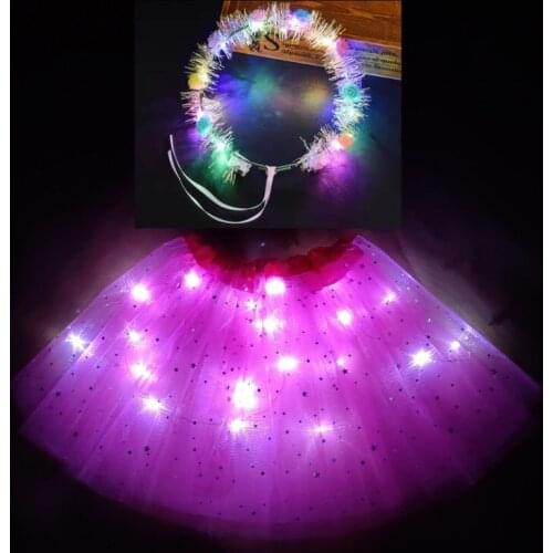 2020 new Childrens skirt luminous skirt with light skirt led skirt novelty skirt with fluorescent skirt tutu dress rose red