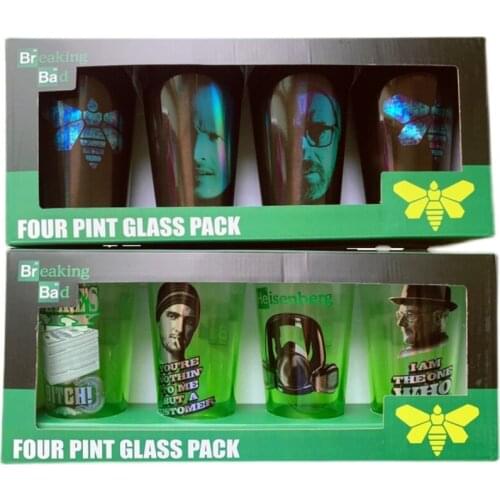 New 4pcs 1 Set Quality Transparent Glass Coffee Mug Cup Of The Breaking Bad