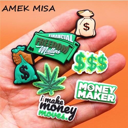 Novelty Money Maker Style Shoe Charms Accessories Dollars Cannabis Money Shoe Buckle Decorations Fit Kids X-mas Party Gifts U281