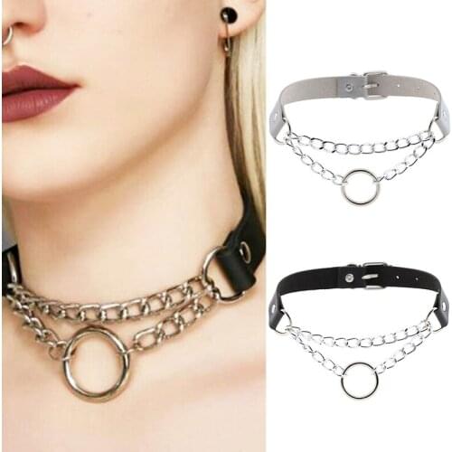Punk Choker Collar Gothic Personality Jewelry For Women Necklace Goth Chain Leather Choker Collar Chocker Girls Silver Color