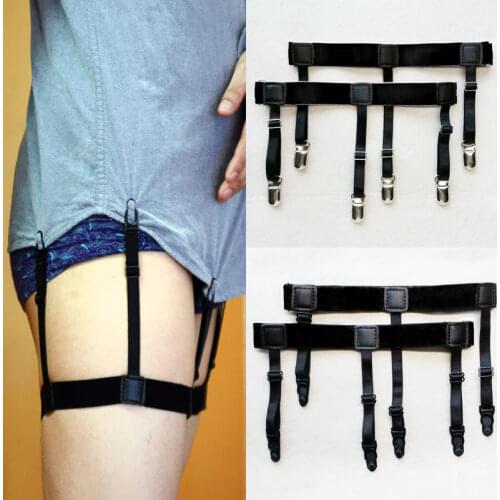 2Pcs Men Shirt Stays Belt Non-slip Locking Clips Keep Shirt Tucked Leg Thigh Suspender Garters Strap Adjustable Locking Clamps