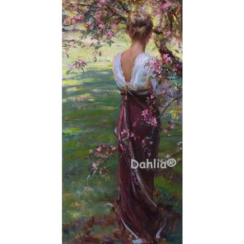 Handmade Woman Admiring flowers people Needlework Embroidery DIY Cross Stitch Kits Crafts 14CT Unprinted Home decor wall Art