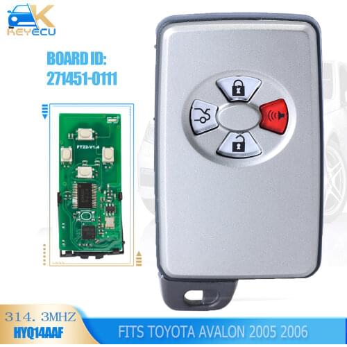 KEYECU Board ID: 271451-0111 FCCID: HYQ14AAF Smart Remote Key Fob 312MHz 314.3MHz 433MHz for 2005 2006 Toyota Avalon