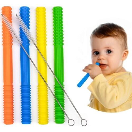Silicone Hallow Teething Tubes for Babies Teething Straws Natural Teething Pain Relief for Babies- 4 Teething Straws teether