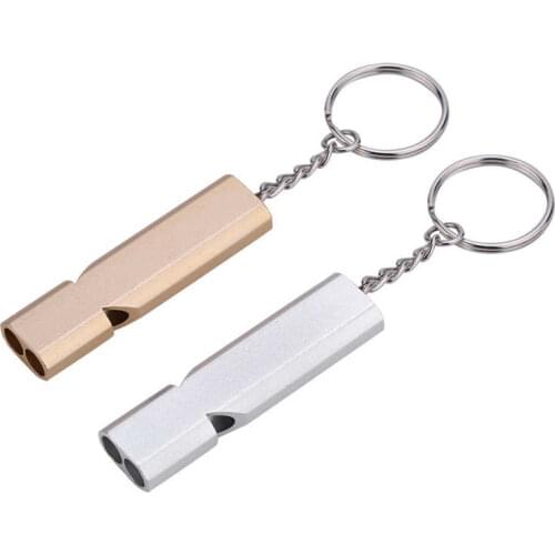 Outdoors High Decibel Keychain Whistle Aluminium Alloy Double Hole Emergency Survival Whistle for Camping Hiking Outdoor Sport