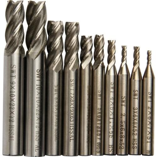 Carbide End Mill CNC Tools HSS Diameter 2-10mm 10pcs/set 4 Blades Flute Milling Cutter Router Bit CNC Mill Drill Bit