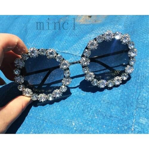MINCL 2019 sunglasses Rhinestone sunglasses women luxury Brand vintage Round sunglasses men punk shades for women NX
