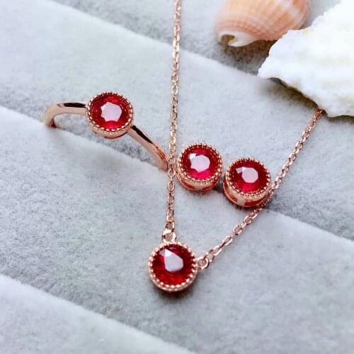 Shilovem 925 silver sterling Ruby pendants rings stud earrings open gift fine Jewelry party new 5*5mm plant 5*5 mtz0505999agh