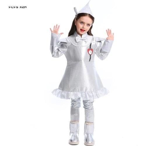 S-XL Girls Halloween The Tin Man costumes Kids Children The Wizard of Oz Hickory Cosplays Carnival Purim Stage play party dress
