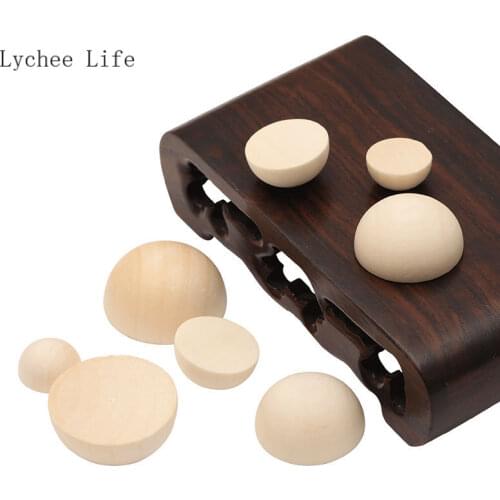 Lychee Life 10Pcs/lot Split Wood Ball Wooden Beads Half Round Ball Wooden Decoration DIY Home Sewing Materials