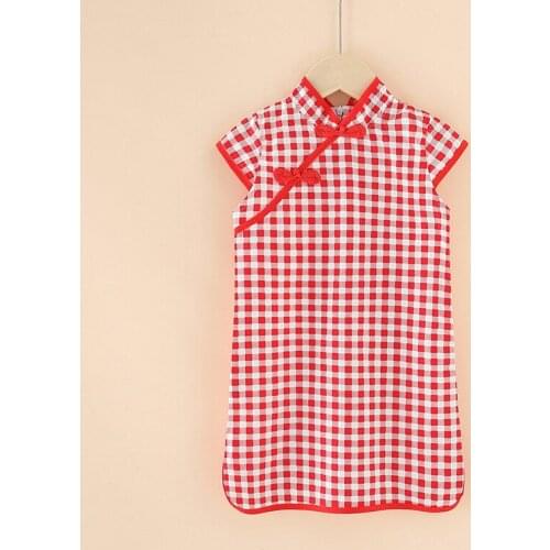 2021 Chinese Style Childrens Dress Traditional Girls' Cotton Flower Printed Cheongsam Hidden Zipper Short Sleeve Princess Dress