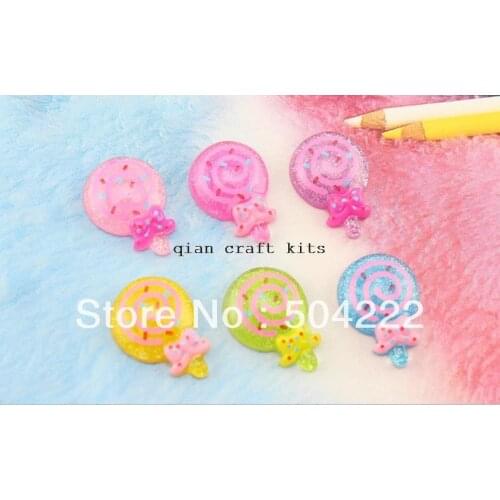 300pcs little glitter Candy Lollipop Cabochon, Kawaii Fake Sweets Decoden for jewelry DIY Cell Phone decoration