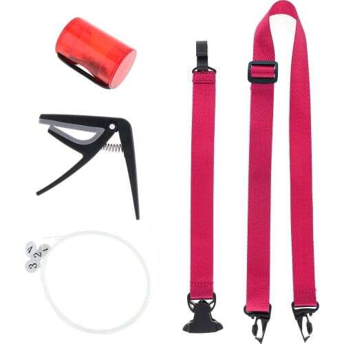 4pcs Portable Ukulele Tool Kit Ukulele String + Strap + Capo + Sand Shaker Ukulele Accessories for Beginner Essential
