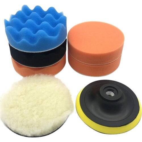 7pcs Car Polishing Pad Foam Compound M14 Power Tools Accessories Auto Clean 4 Inch Drill Adaptor Waxing Set Sponge