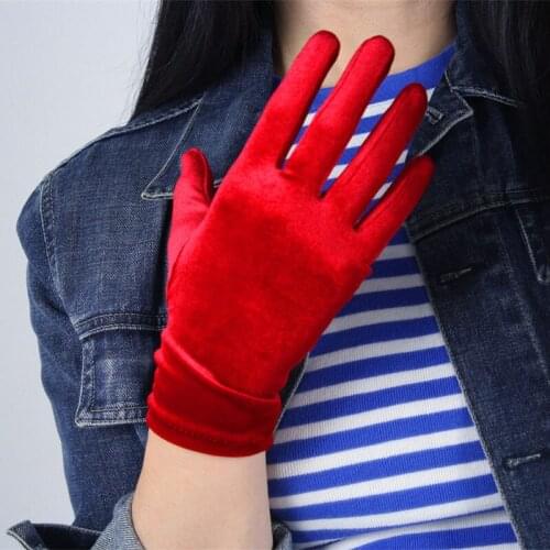 Velvet Gloves Red Christmas Elbow Short Section 22cm Female Models High Elastic Velvet Flannel GloveT14
