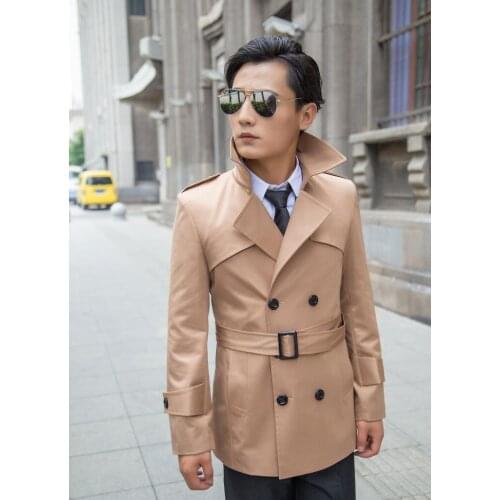 Free shipping 2020 new designer slim short trench coat men overcoat long sleeve mens clothing business outerwear double breasted