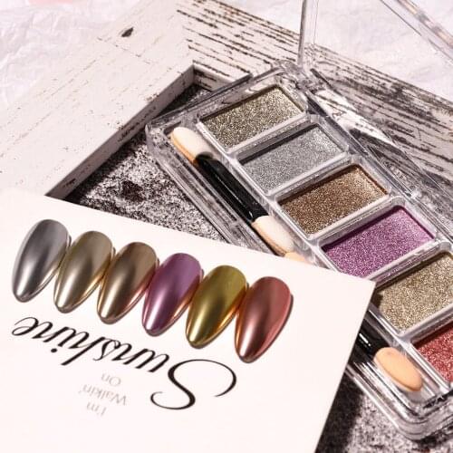 6 Colors Holographic Powder On Nails Glitter Chrome Nail Powder DIP Gel Polish Powder For Manicure Pigment