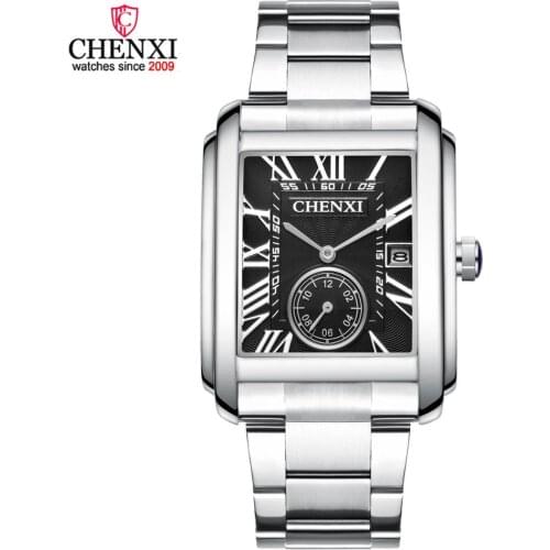 Unique Men Squart Watch Silver Stainless Steel Calendar Stop Watch Business Casual Quartz Wristwatch for Male Luxury Brand Clock