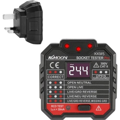 KKmoon KKM5 Digital Display Socket Detector Circuit Polarity Voltage Tester Wall Plug Breaker Finder RCD Test EU/US/UK Plug