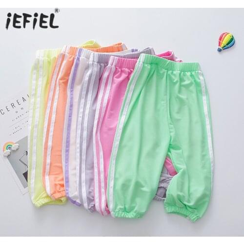 Children Candy Color Breathable Casual Sports Pants Cotton Side Stripe Kids Trousers Anti-mosquito Summer Pants For Boys Girls