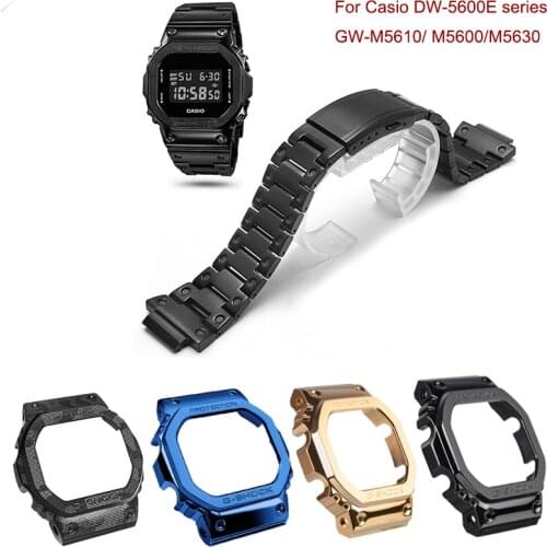 For GW-M5610/ M5600 Metal Watch Band Double Snap Strap Bezel Stainless Steel Wristband for Casio DW-5600E Series Modified Strap