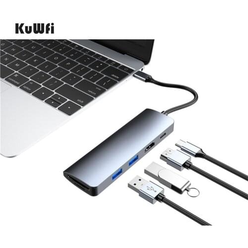 6 in 1 USB-C HUB Type-C to Multi USB3.0 Hub HD-MI Adapter Docking station for Macbook Huawei USB-C3.1 Splitter Port Type C HUB