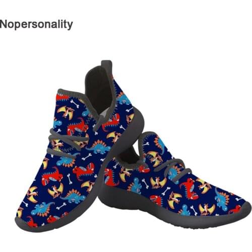 Nopersonality Cartoon Dinosaur Print Mesh Trainer Breathable Children Kids Sneakers Casual Little Boys Sport Shoes Size 28-35