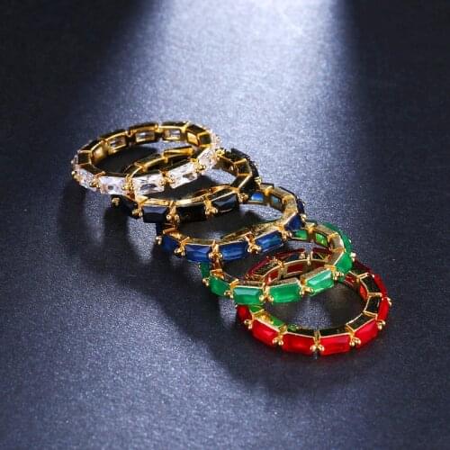 Elegant Ladies Small Square Colorful Zircon Ring Unique Style Love Promise Wedding Ring Fashion Yellow Gold Filled Finger Ring